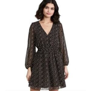 Madewell Georgette Flowy Mini Dress Ditsy Floral Sheer Sleeves Fall Size Medium